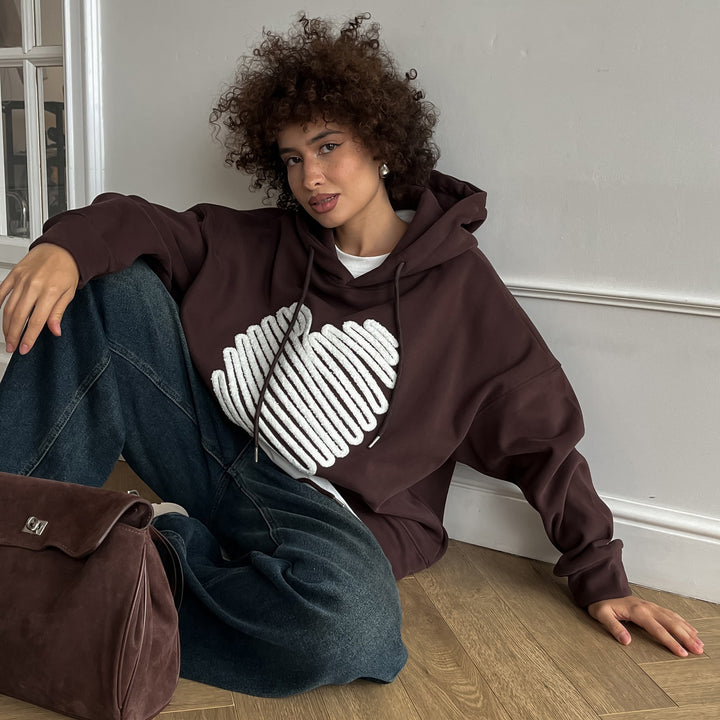 Damen Kapuzenpullover mit kreativem Herzdesign und lässigem Schnitt Drune