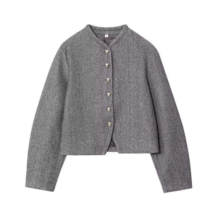 Damen elegante Strickjacke mit strukturiertem Gewebe und glänzenden Knöpfen Drune