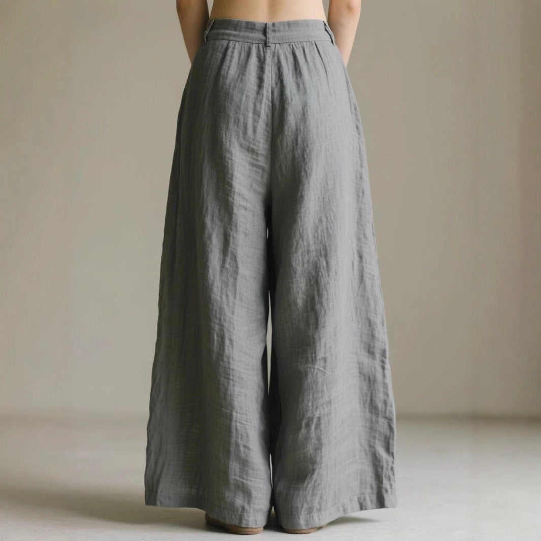 Damen weite Leinenhose mit eleganter Bundfalte und Taschen Drune
