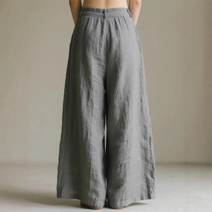 Damen weite Leinenhose mit eleganter Bundfalte und Taschen Drune
