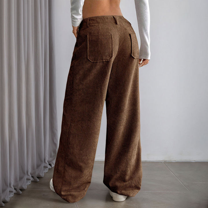 Damen weite Cord-Hose mit Taschen und hohen Bund Drune