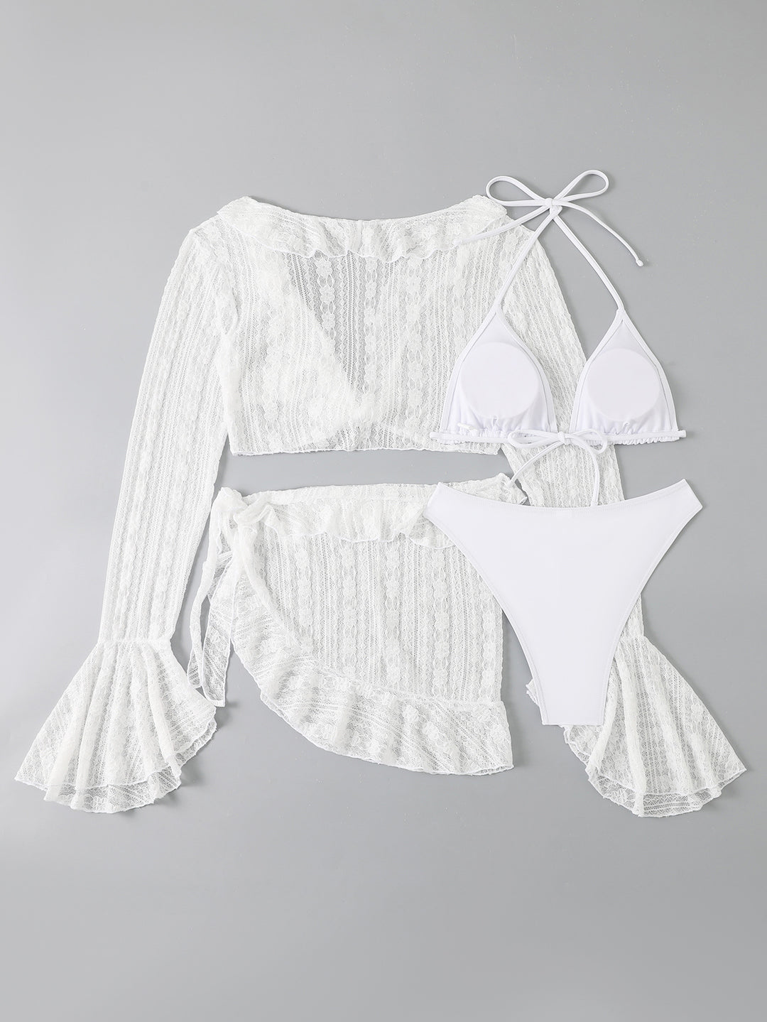 Damen zweiteiliges Badeanzug-Set mit verführerischem Spitzenoberteil und hoch taillierter Hose Drune