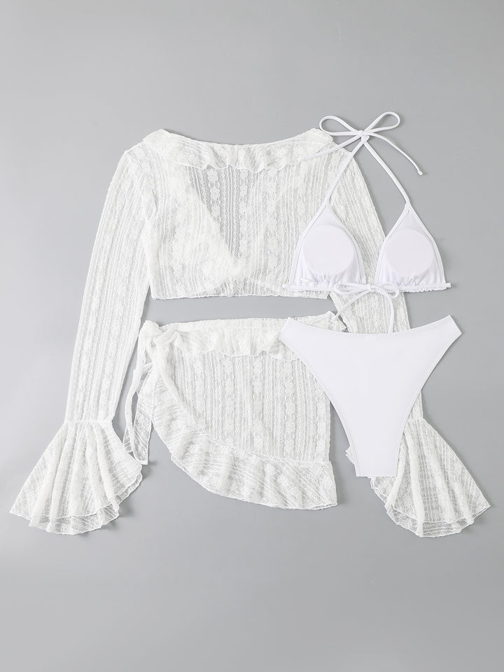 Damen zweiteiliges Badeanzug-Set mit verführerischem Spitzenoberteil und hoch taillierter Hose Drune