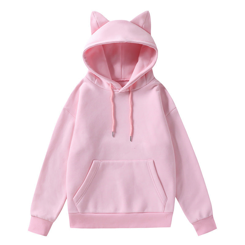 Damen Hoodie mit Katzenohren und Kängurutasche Drune