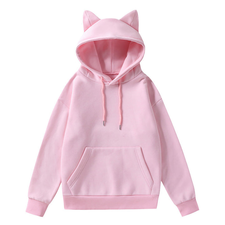 Damen Hoodie mit Katzenohren und Kängurutasche Drune