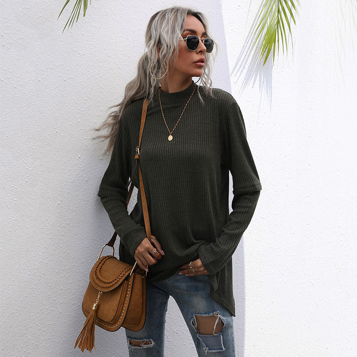 Damen lässiger Pullover mit hohem Kragen und strukturiertem Waffelmuster Drune