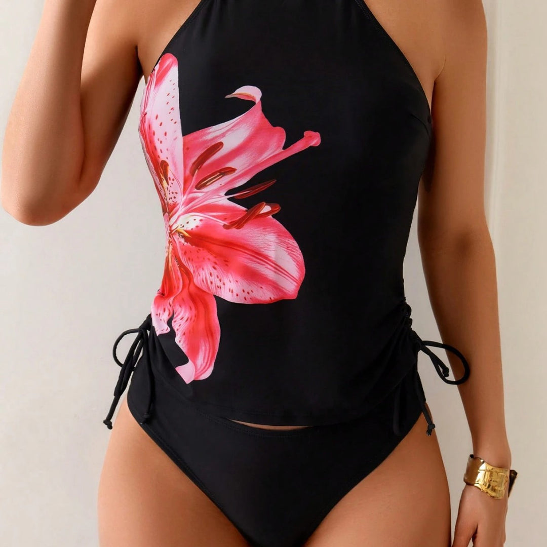 Damen Tankini-Set mit verspieltem floralen Muster und seitlichen Bindebändern Drune