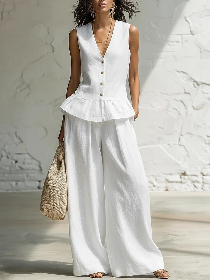 Damen lässiger Jumpsuit mit peplum Schnitt und Knopfdetails Drune