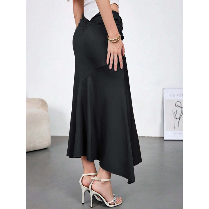Damen Eleganter maxi Rock mit asymmetrischem Schnitt und praktischem Bindegürtel Drune