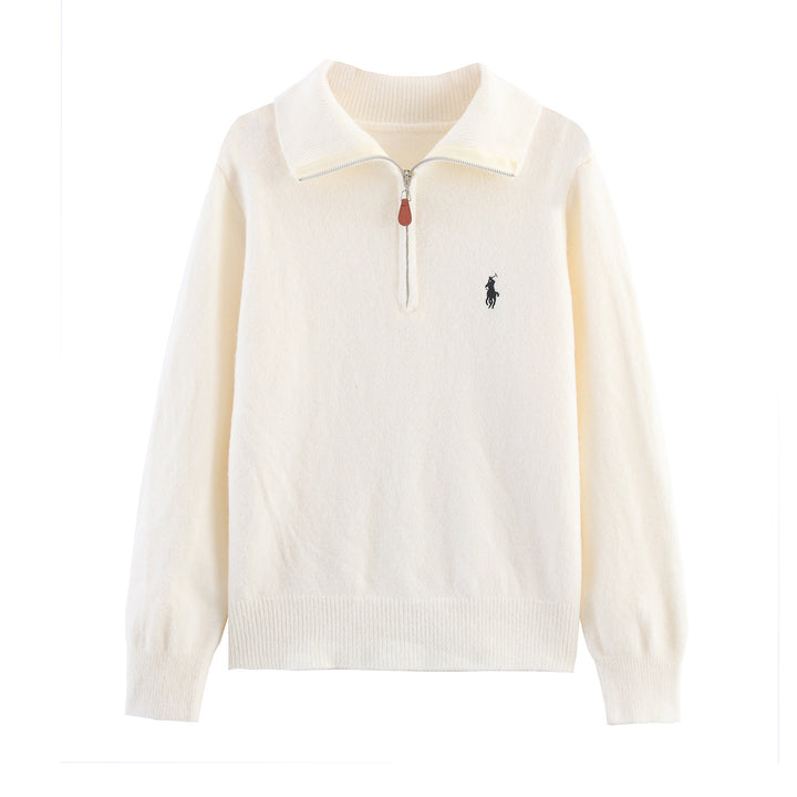 Damen lässiger Pullover mit hochwertigem Kragen und Reißverschluss Drune