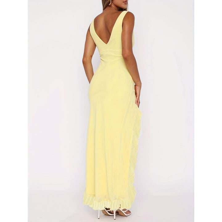 Damen Maxikleid mit voluminösen Rüschendetails und tiefem Schlitz Drune