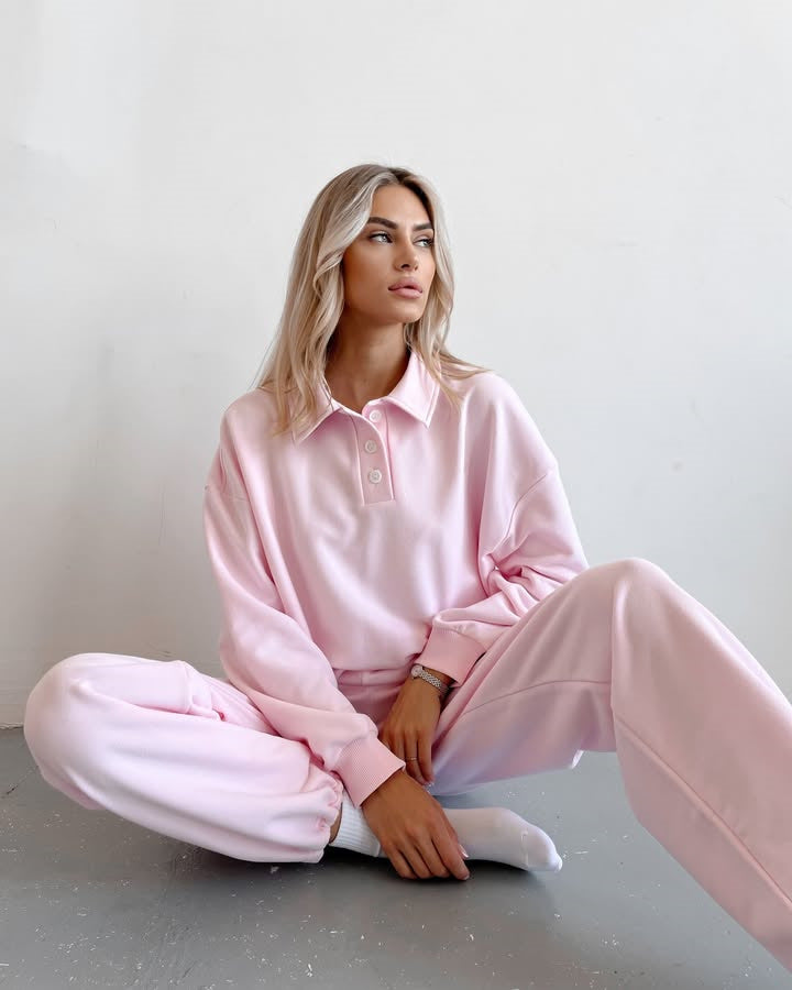 Damen lässiges Sweat-Outfit mit hohem Kragen und weiten Hosen Drune