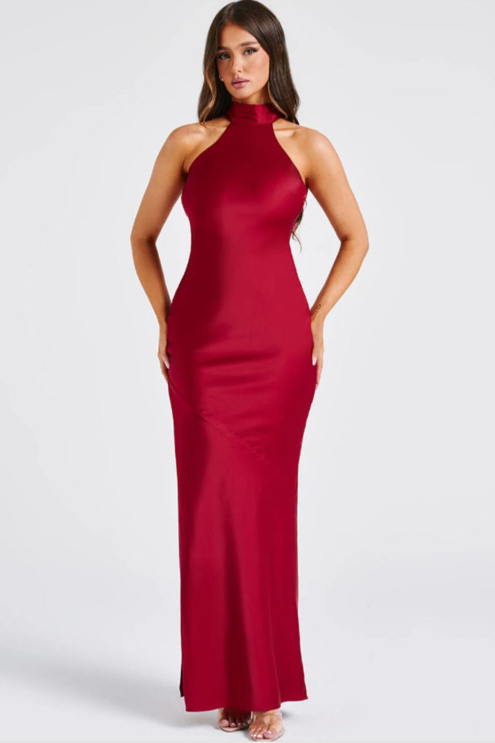 Damen Elegantes Neckholder-Maxikleid mit schlankem Schnitt und seitlichem Schlitz Drune