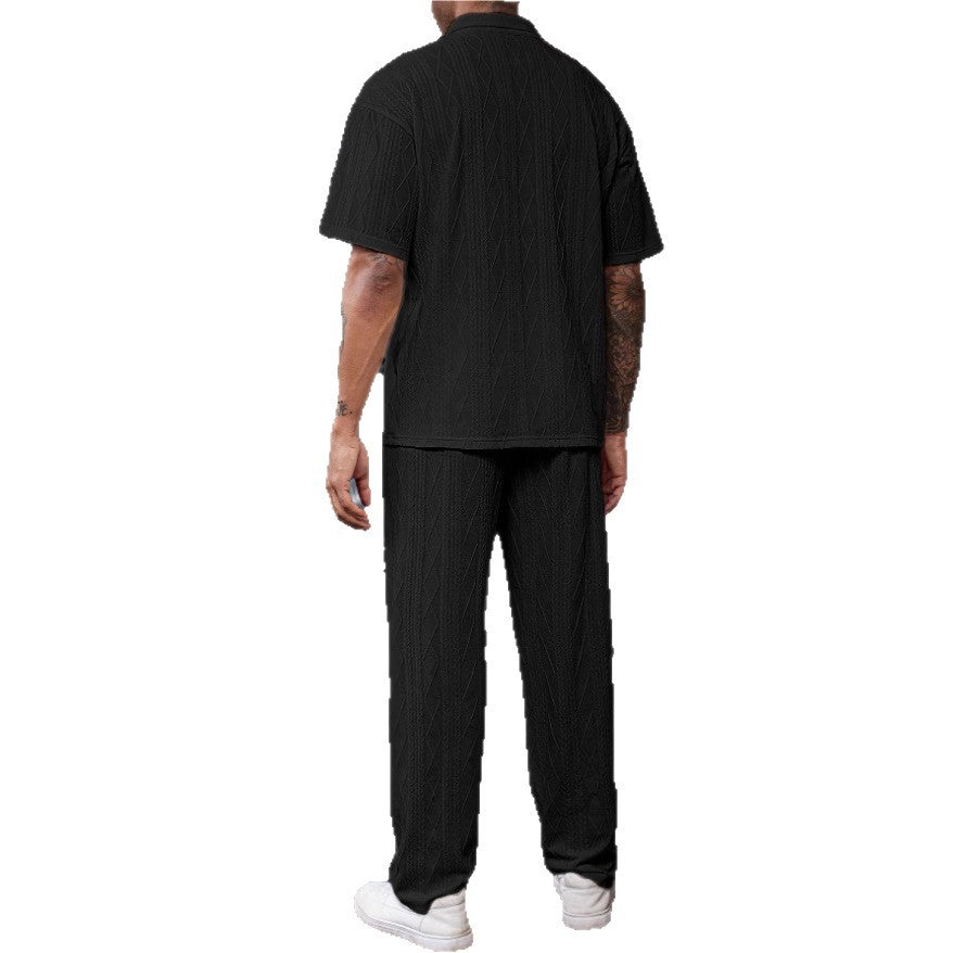 Herren Gemütliches Kabelstrick-Polo und Hosen-Set Drune