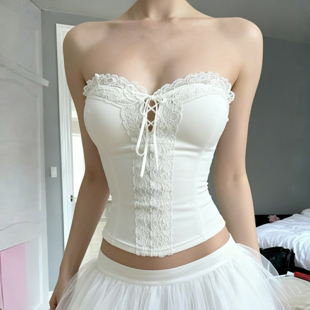 Damen Spitzen-Corsage mit verstellbarem Schnür-Design Drune