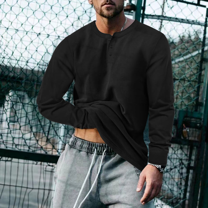 Herren Langärmliges T-Shirt mit Knopfleiste Drune