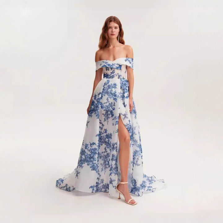 Damen Maxikleid aus Chiffon mit Blumenmuster Drune