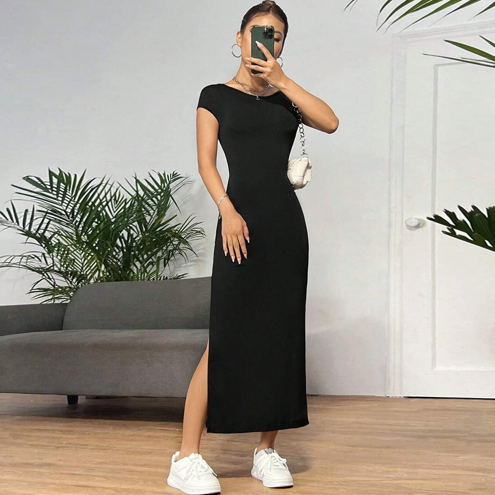 Damen figurbetontes Maxikleid mit kurzem Arm und elegantem Schnitt Drune