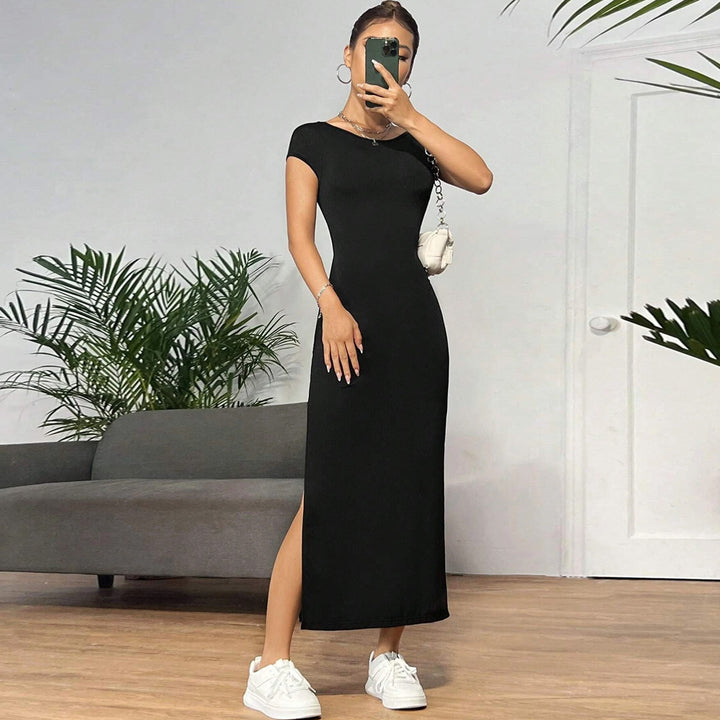 Damen figurbetontes Maxikleid mit kurzem Arm und elegantem Schnitt Drune