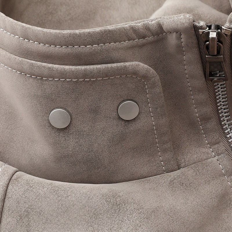 Herren  Faux-Suede Strukturierte Stehkragen-Zip-Jacke mit schrägen Brusttaschen Drune
