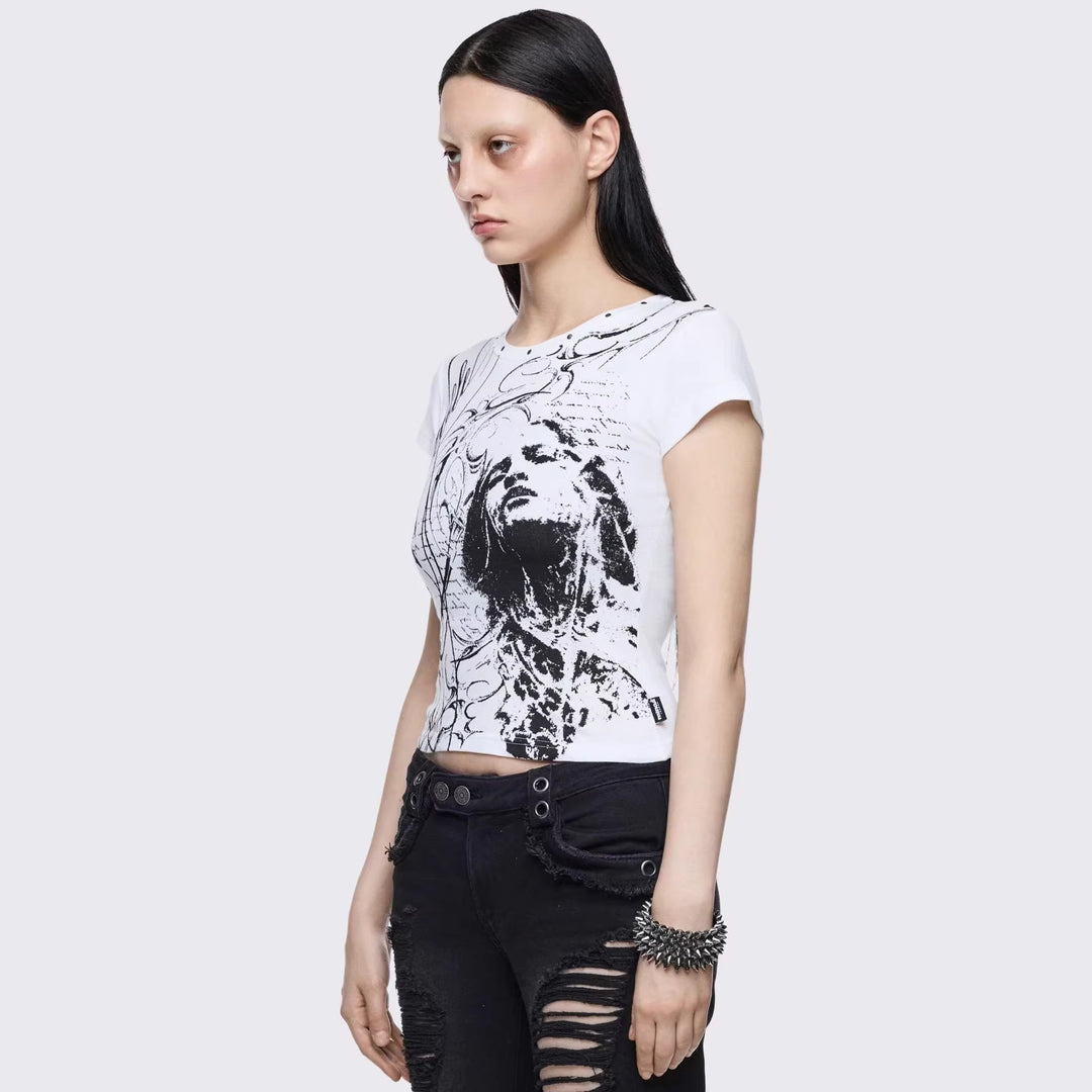 Damen Kreatives Grafik-Print T-Shirt Drune