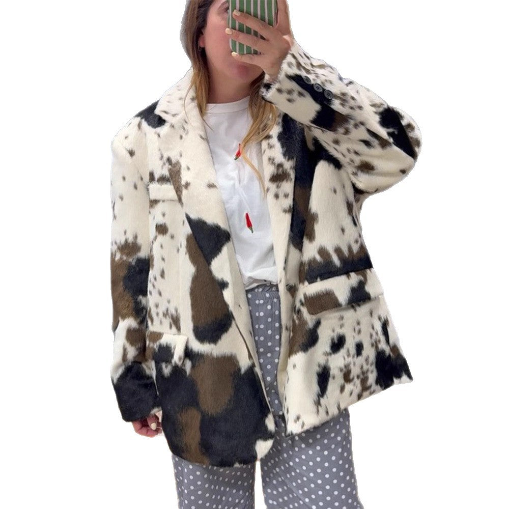 Damen lässige Oversized-Jacke mit tierischem Print Drune