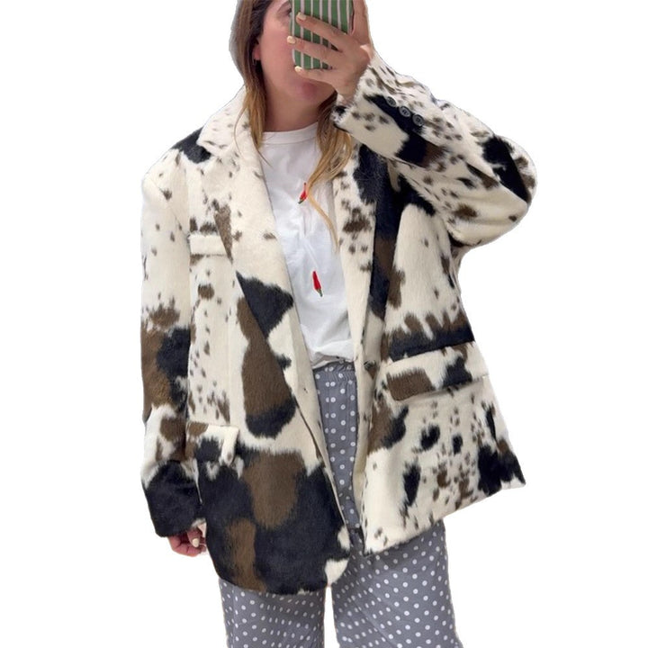 Damen lässige Oversized-Jacke mit tierischem Print Drune