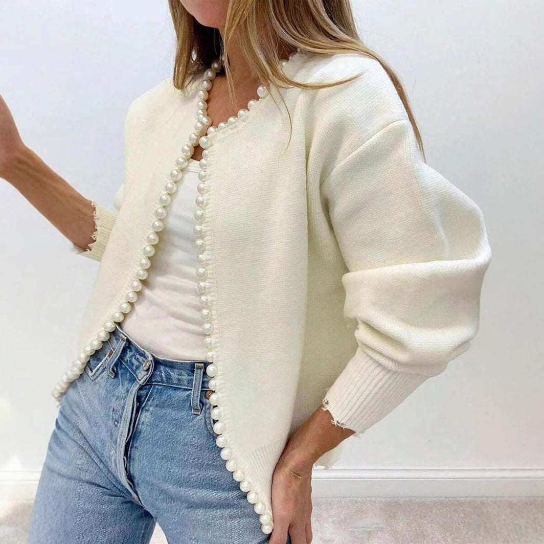 Damen Strickjacke mit Perlenverzierung und elegantem Schnitt Drune