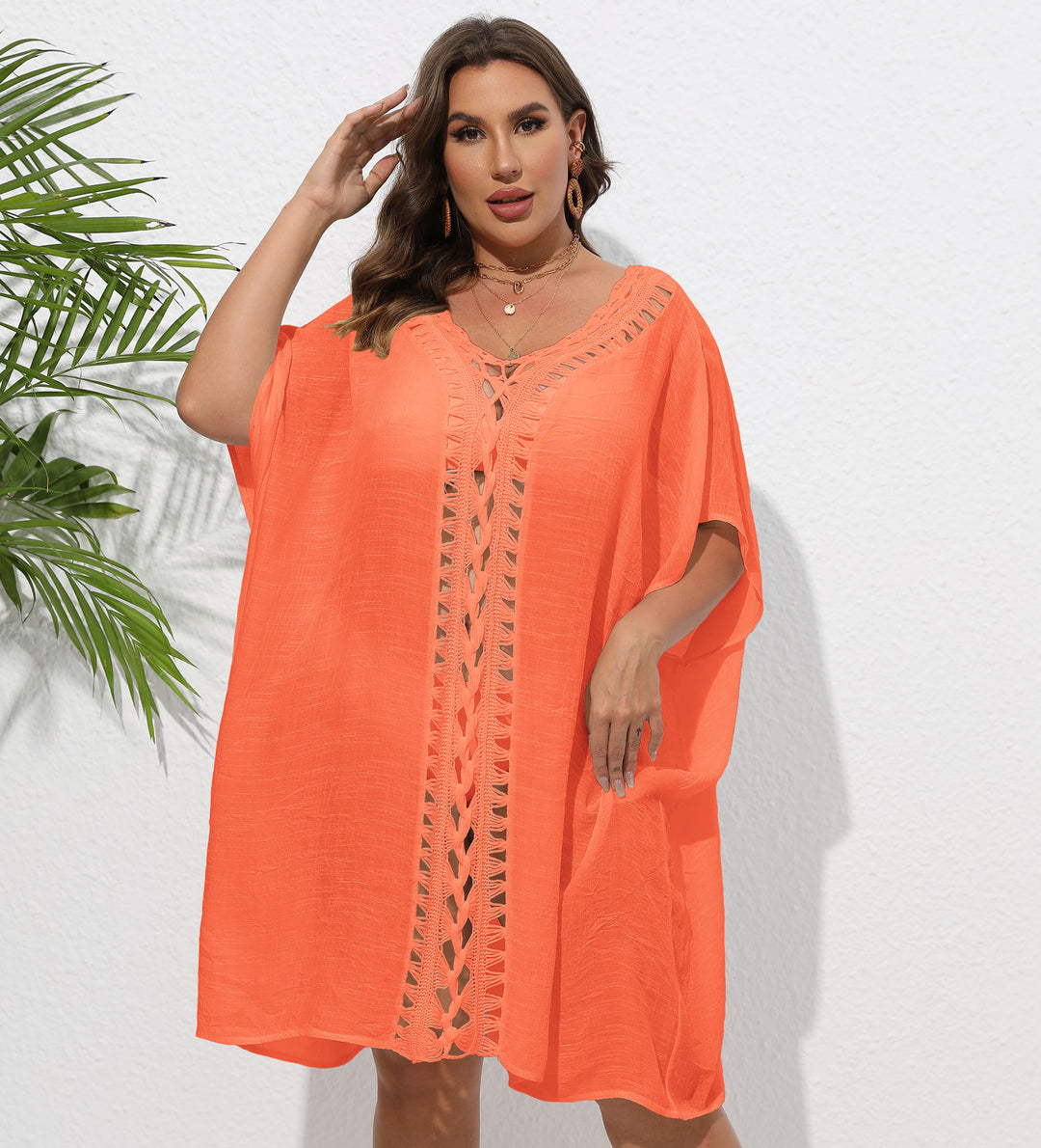 Damen Luftiger Strandkimono mit dekorativer Häkelspitze Drune