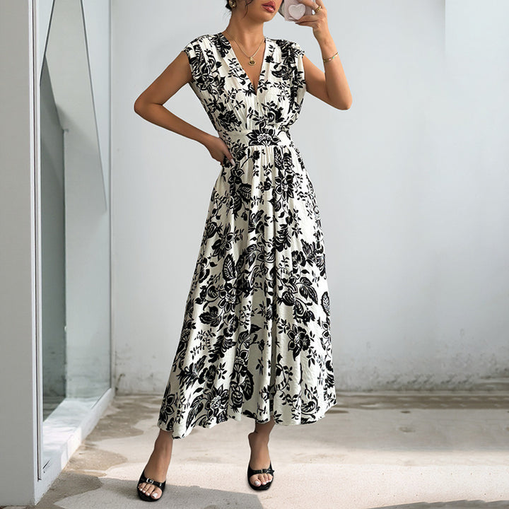 Damen Maxikleid mit floralem Muster und taillierbarem Gürtel Drune