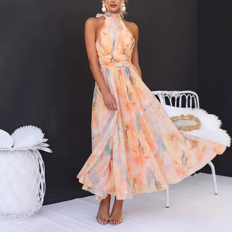 Damen Maxikleid mit eleganter Hochkragenverarbeitung und fließendem Schnitt Drune