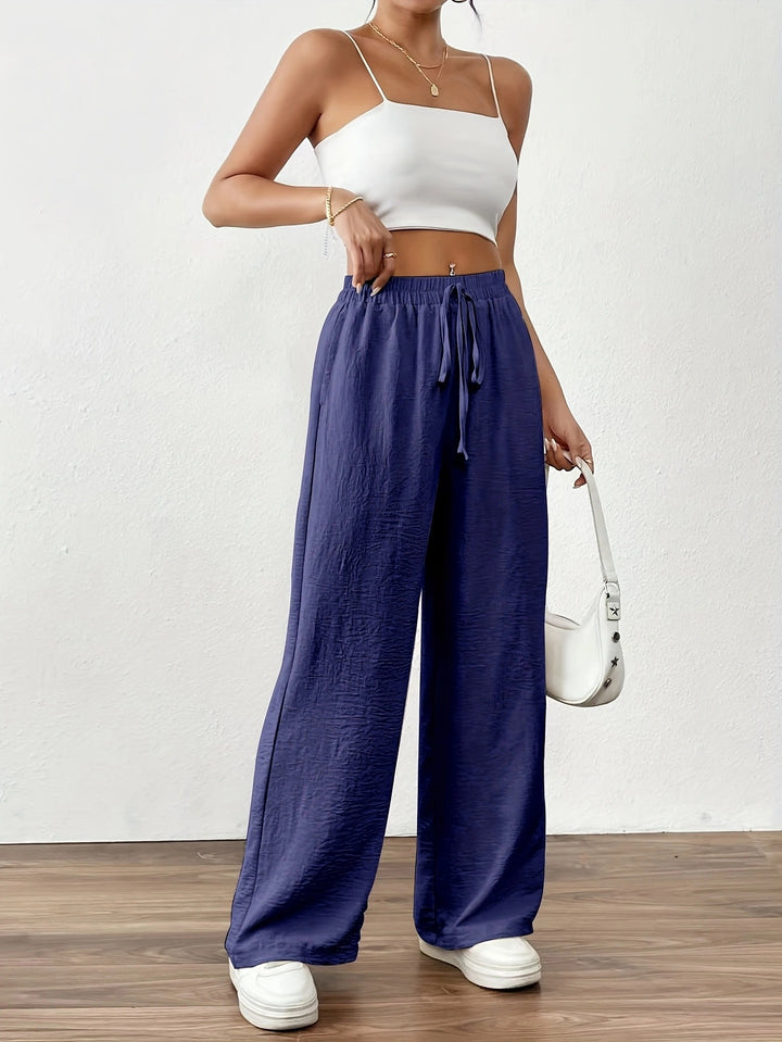 Damen Weite Chiffon-Hose mit elastischem Bund und Tunnelzug Drune