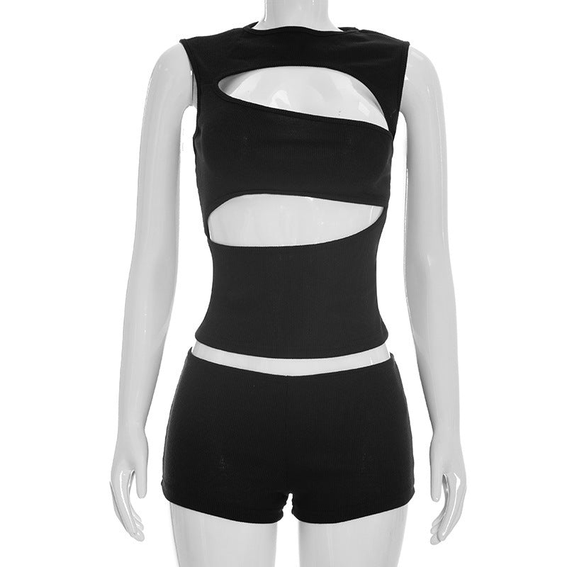 Damen modisches Oberteil mit angeschnittenen Details und passenden Shorts Drune