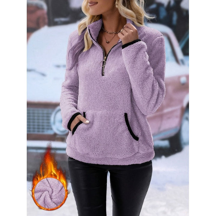 Damen Fleece-Pullover mit hohem Kragen und praktischen Taschen Drune