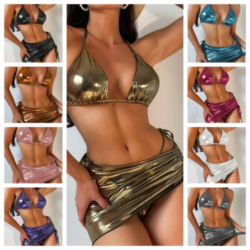 Damen Hochglanz Triangel-Bikini mit Wickelrock Drune