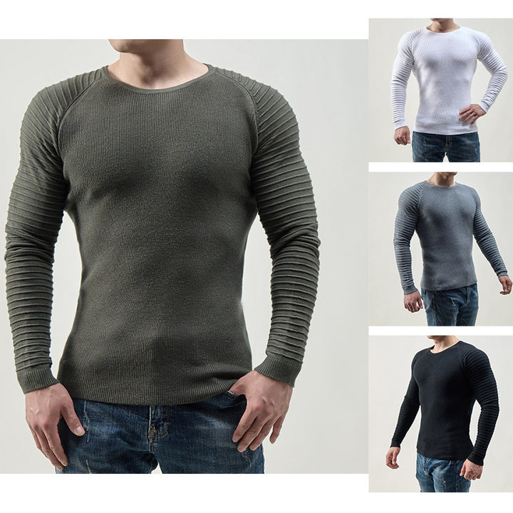 Herren moderner Langarmpullover mit strukturiertem Design und ribbeliertem Ärmel Drune