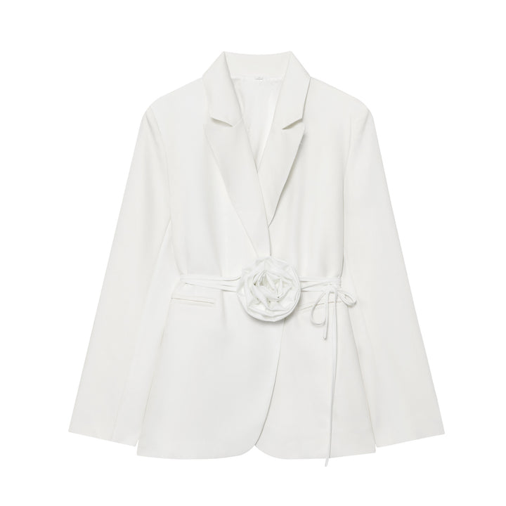 Damen nan taillierter Blazer mit dekorativer Rosenapplikation und Bindegürtel Drune