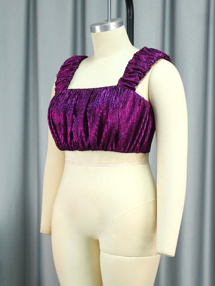 Damen Glamouröses Crop-Top mit plissierten Ärmeln Drune