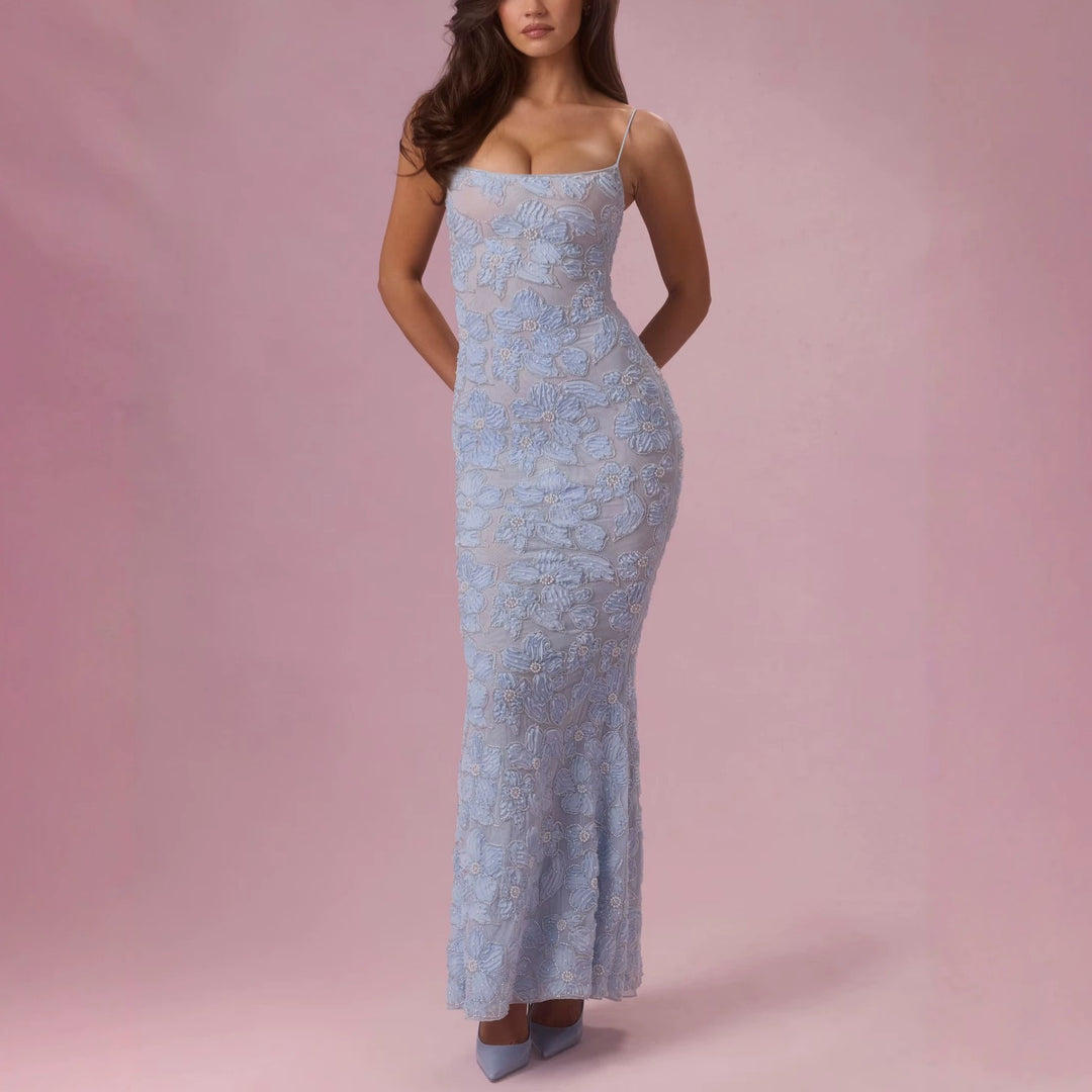Damen Elegantes Maxikleid mit floralem Spitzenmuster Drune