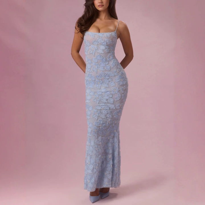 Damen Elegantes Maxikleid mit floralem Spitzenmuster Drune