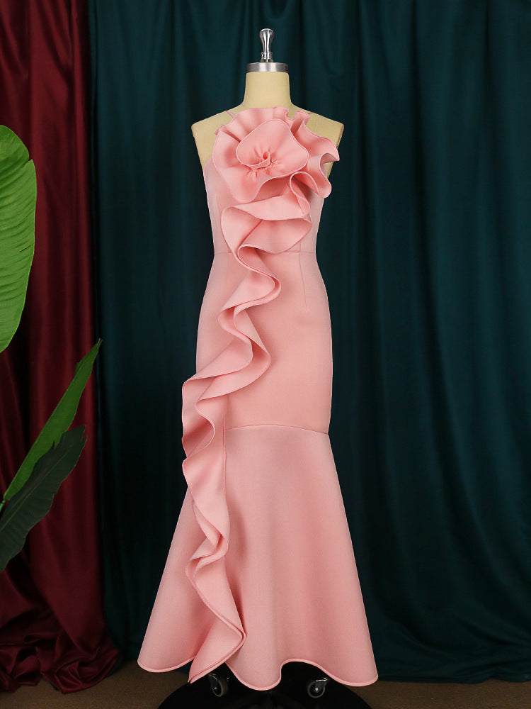 Damen elegantes Abendkleid mit asymmetrischen Rüschen Drune