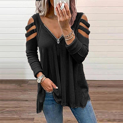 Damen Strickpullover mit modischen Cut-Out-Ärmeln Drune