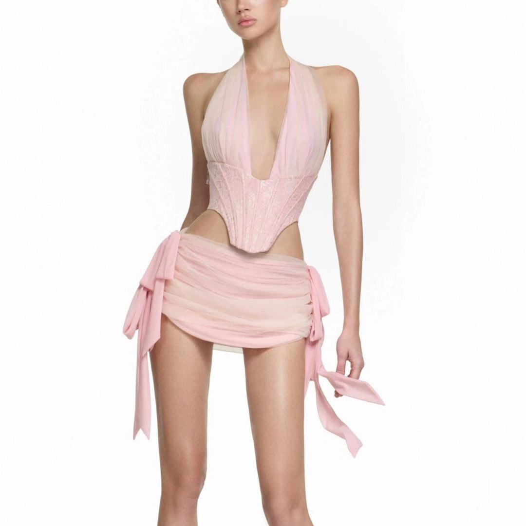 Damen Couture Bodysuit mit drapiertem Rock Drune