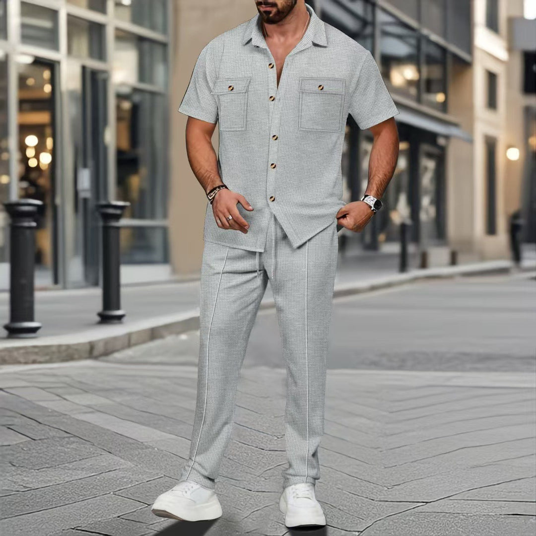 Herren modischer Freizeitanzug mit Pinstripe-Muster und praktischen Taschen Drune