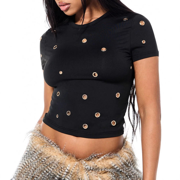 Damen Crop-Top mit Ösen-Detail Drune