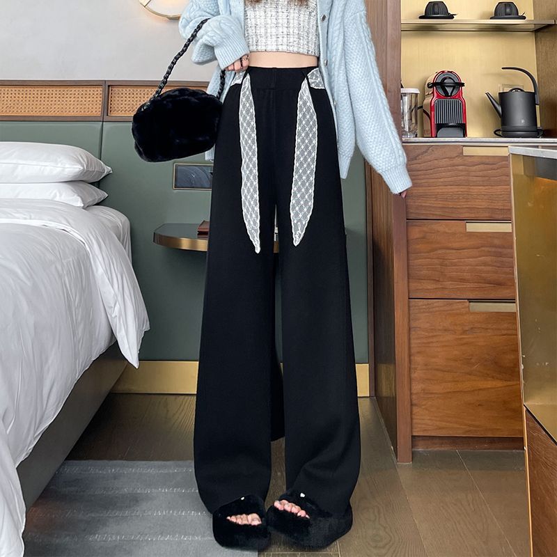 Damen weite High-Waist-Hosen mit dekorativen Schnürdetails Drune