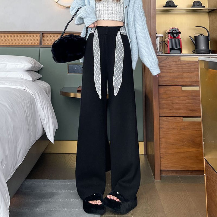 Damen weite High-Waist-Hosen mit dekorativen Schnürdetails Drune