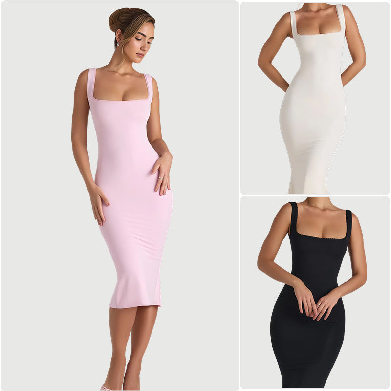 Damen Figurumspielendes Midi-Kleid mit quadratischem Ausschnitt und schmalem Schnitt Drune
