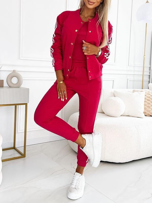 Damen nan sportliches Jogginganzug-Set mit Collegejacke, kurzes Top und slim-fit Jogginghose Drune