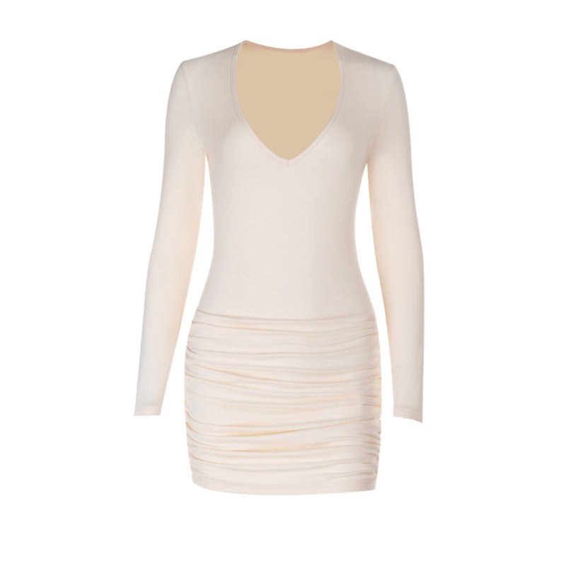 Damen figurbetontes Minikleid mit tiefem V-Ausschnitt und modischem Rüschendesign Drune